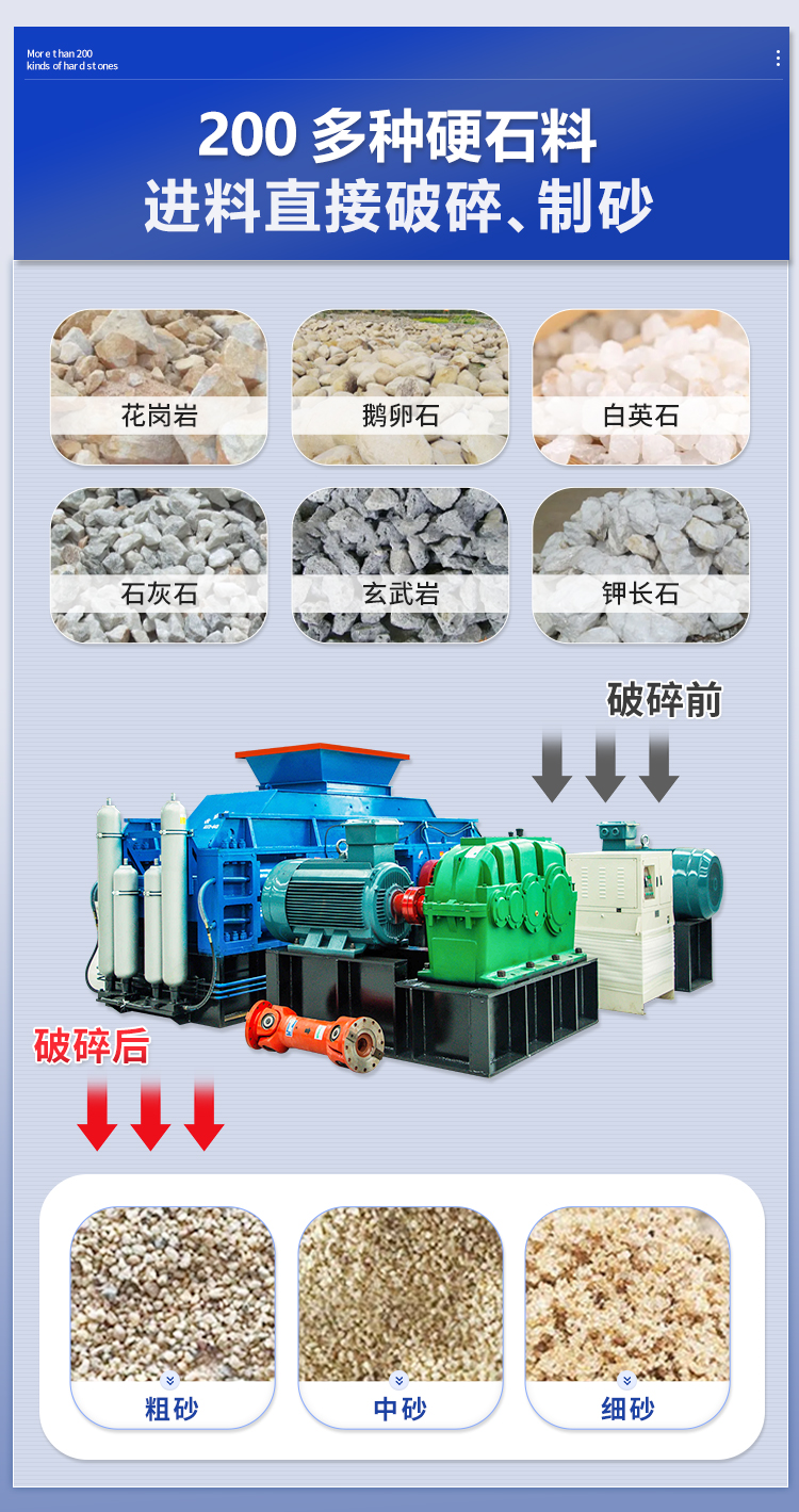 對輥制砂機適應(yīng)物料 石料破碎機